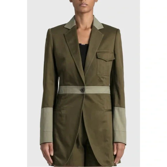 Loewe Green Colorblock Cotton Military Long Jacket - Picture 1 of 7